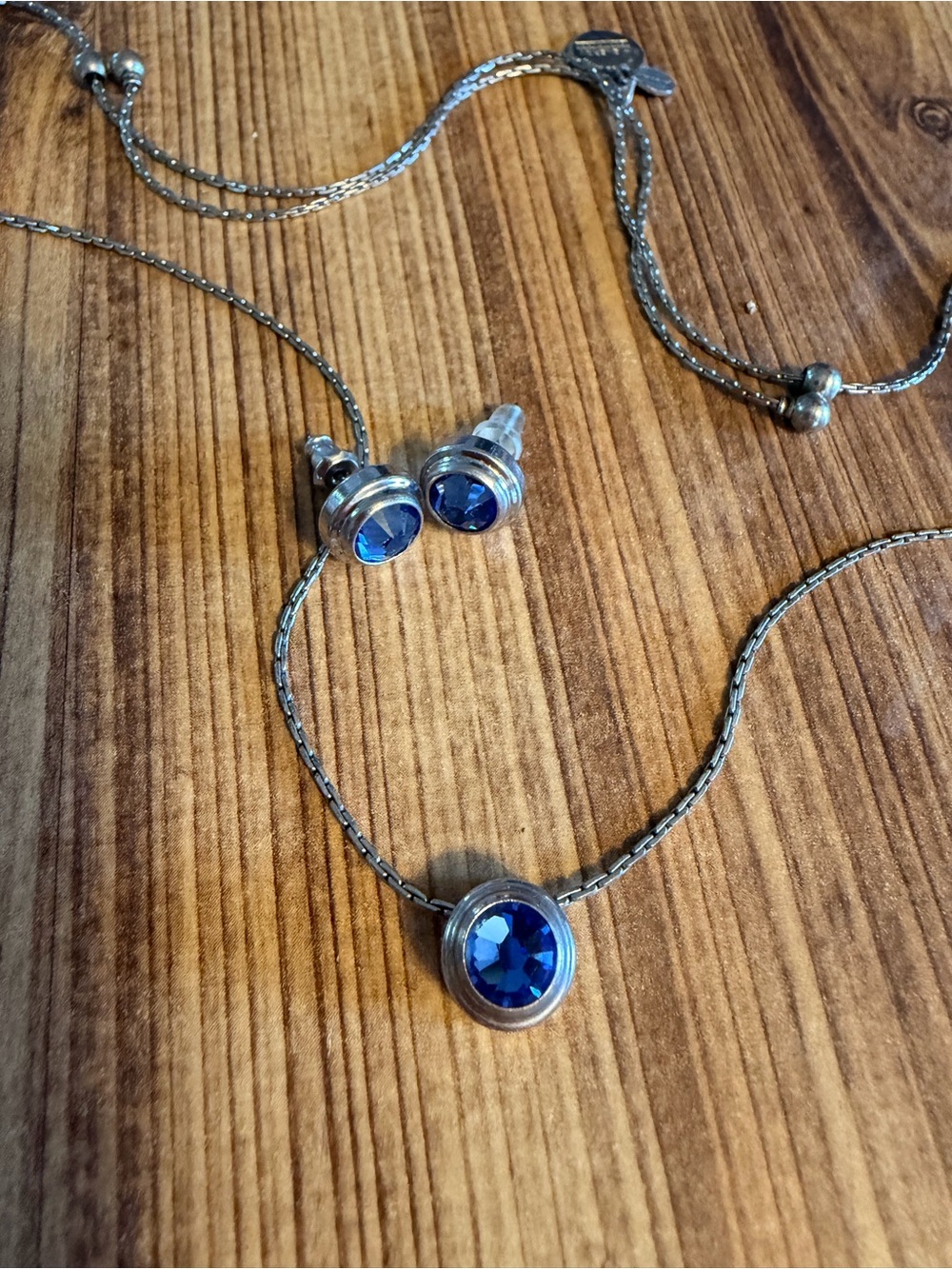 Alex and Ani 2014 Necklace and Stud Earrings Set with Blue Crystal